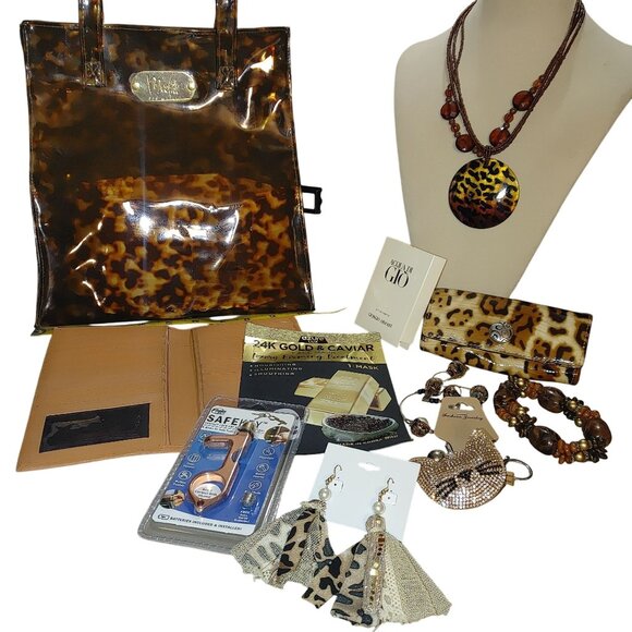 Bob Mackie Tortoise Shell Vinyl Tote Bundle Brighton Leather - Picture 9 of 13